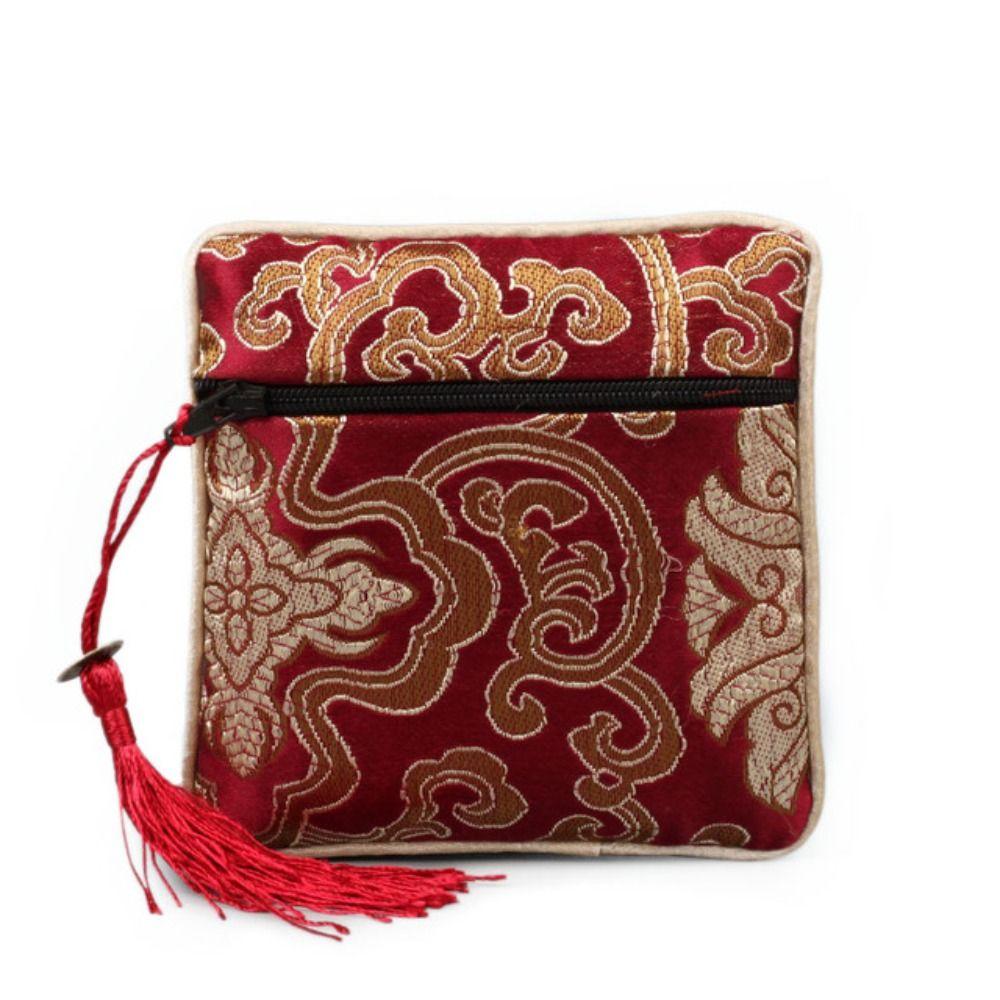 

Jewelry Packaging Brocade Pouch Jewelry Storage Bag Chinese Style Coin Purse Silk Jewelry Organizer вина червоного кольору