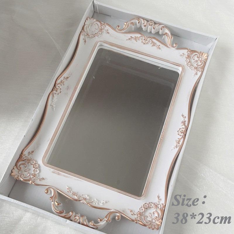 European Style Retro Carved Mirror Exquisite Golden Jewelry Tray Multifunctional Wall Mounted Mirrors for Room Decoration 2025