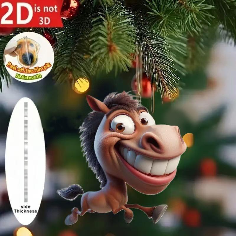 2D Cute Big Mouth Horse Keychain Rearview Mirror Pendant Animal Hanging Ornament Car Interior Decoration Toys