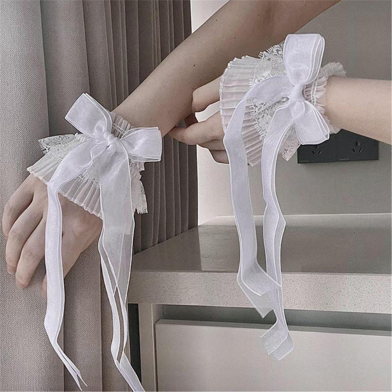 2PCS Elegant Lace Hand Sleeve Japanese Korean Style Wrist Cuffs For Cosplay And Photoshoot Comfortable Elastic Design