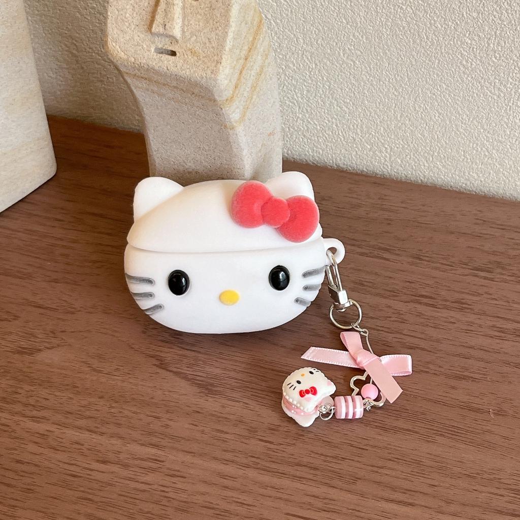 Cute Flocking Kt Cat AirPods Pro Apple Bluetooth Headset Case 1/1/1 Generation Cartoon Protective Case for Women
