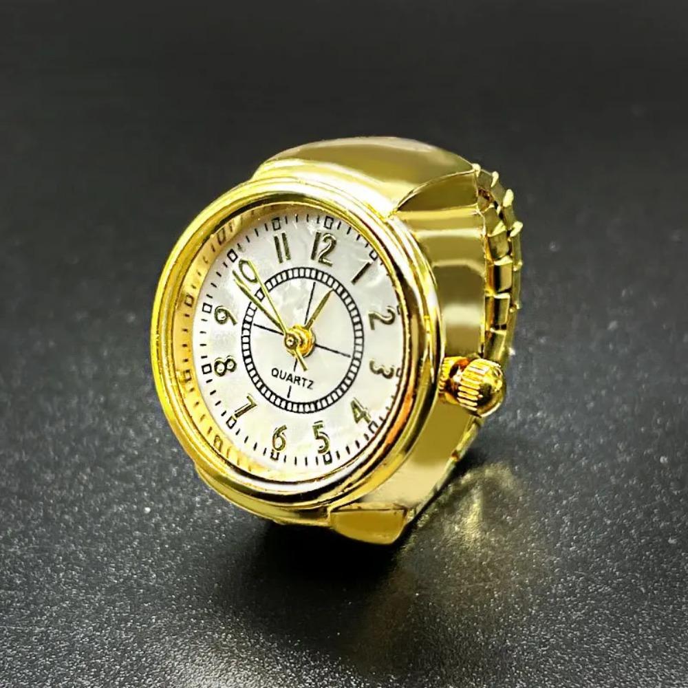 Simple Finger Ring Watch for Men Women, Round Dial Golden & Silvery Mini Quartz Ring Watches