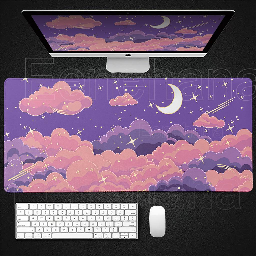 Xxl Art Clouds & Stars Pink Mouse Pad Computer Laptop Anime Keyboard MouseMat Large Desktop Expansion Pad Cute Gamer Accessories