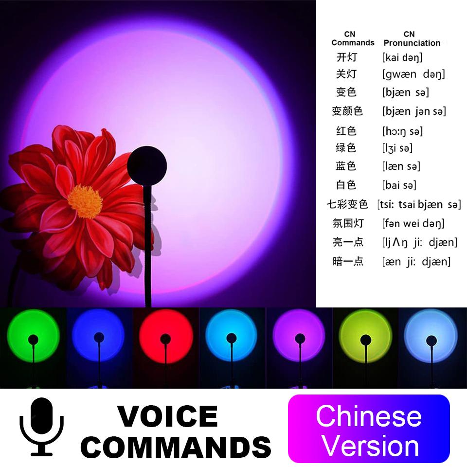 

1x голосовое управление USB закат лампа светодиодный радужный неоновый ночник проектор атмосферное освещение для домашнего декора комнаты праздничный подарок 5 В