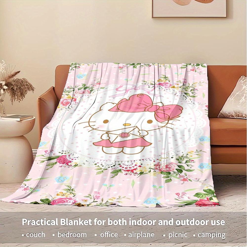 1pc Hello Kitty Floral Blanket - Seasonal home decor, cozy and machine washable, for all ages, an ideal gift for any family, available in mu