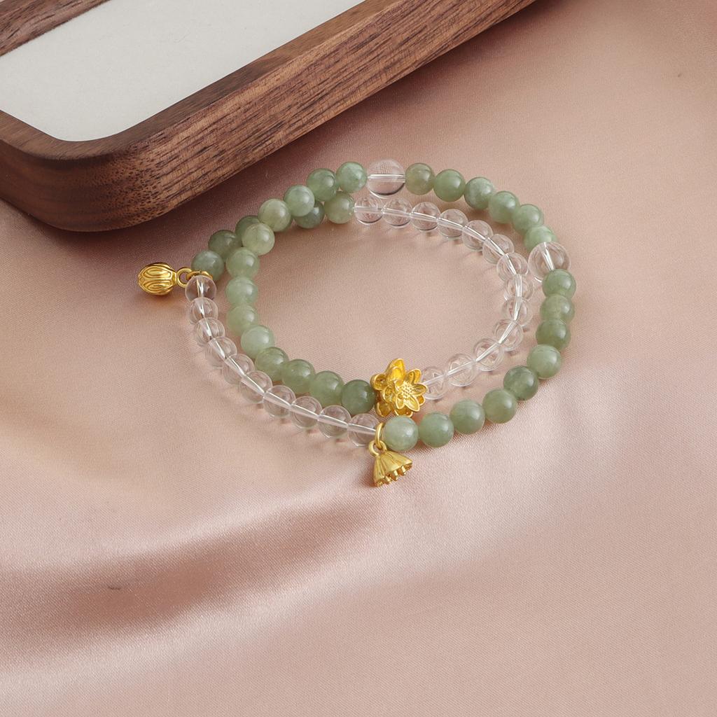 Bracelet Natural Shoushan Stone Tianshan Green Lotus Pod Safety Buckle Crystal Bracelet Double Layer Dopamine
