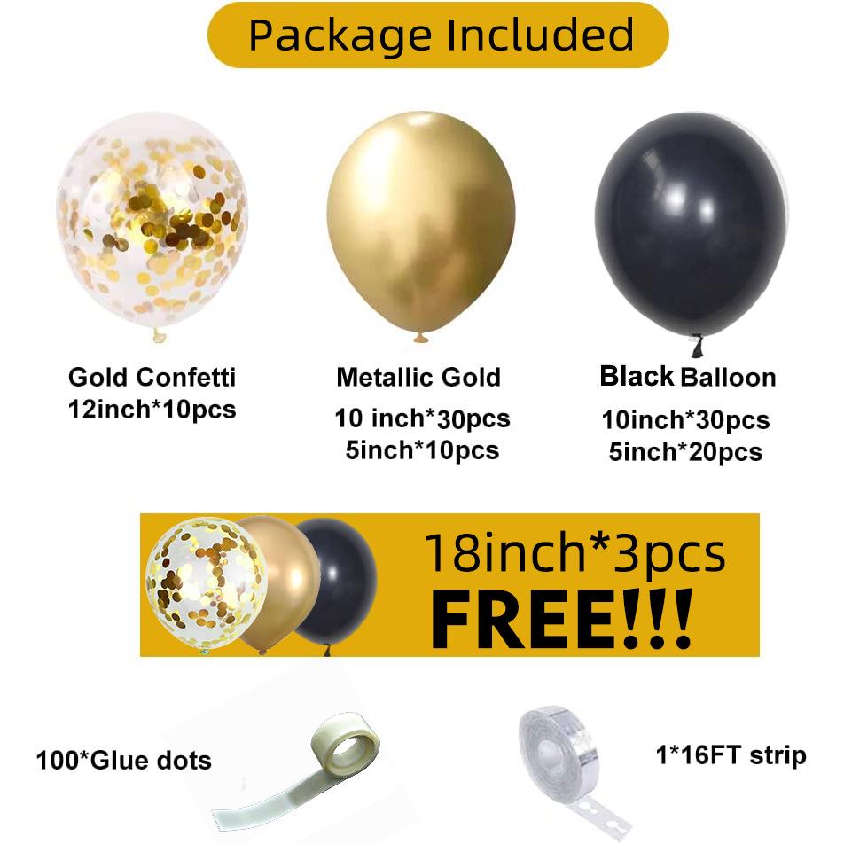 Black & Gold Balloon Arch Set for Party, Wedding, Birthday, or Graduation Décor