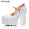 11cm Small Size 32-43 Shallow Super Block High Heels Shoes Platform Pumps Spring 2025 Thick Bottom Mary Janes for Model Party