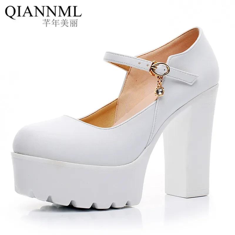11cm Small Size 32-43 Shallow Super Block High Heels Shoes Platform Pumps Spring 2025 Thick Bottom Mary Janes for Model Party
