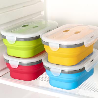 800ML Collapsible Bento Lunch Box, Silicone Food Storage Container, with Leakproof Lids and Spoon, Microwave Freezer Safe