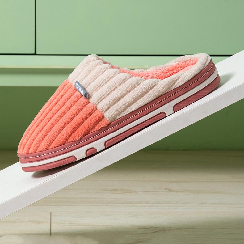 Unisex Frühling Kord Baumwoll Hausschuhe Damen Winter Heimtextilien Indoor Warme Karomuster Plüsch Hausschuhe für Paare 36-45