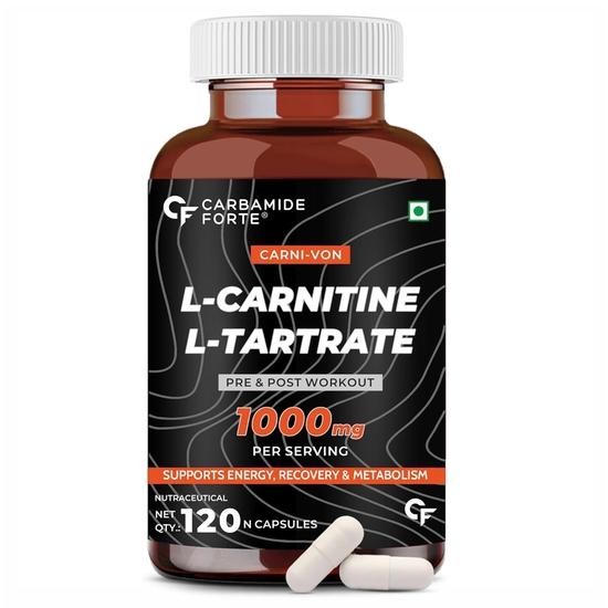 

Carbamide Forte L Carnitine L Tartrate 1000mg Capsules for Men & Women | Pre Workout Supplement - 120 Veg Capsules