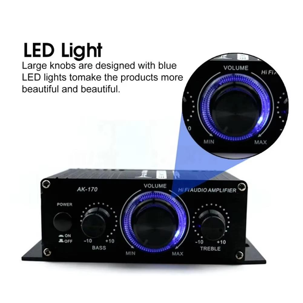 AK170 Mini Digital Power Audio Auto Verstärker Blaues Licht Stereo Audio Verstärker für Heimkino Club Party Musik MAX 200Wx2 Verstärker