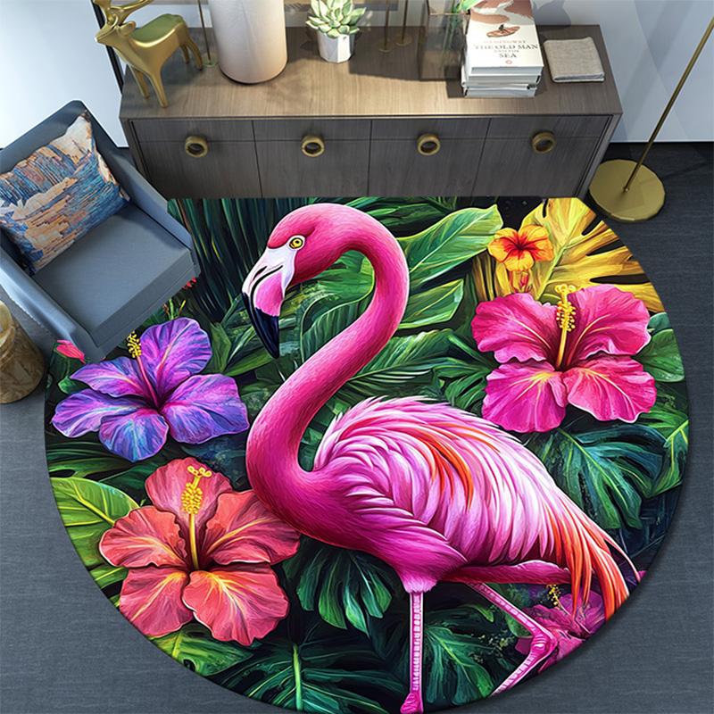 Flamingo Tropical Round Area Rug,Carpet Rug for Living Room Bedroom Sofa Playroom Decor,Non-slip Floor Mat