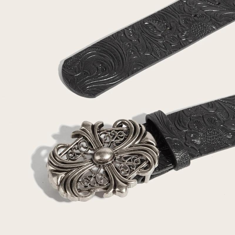 Hong Kong-style Denim Belt with Cross Carving & Rivets Niche Subculture Style Versatile Street Waistband for Casual Daily Outfit