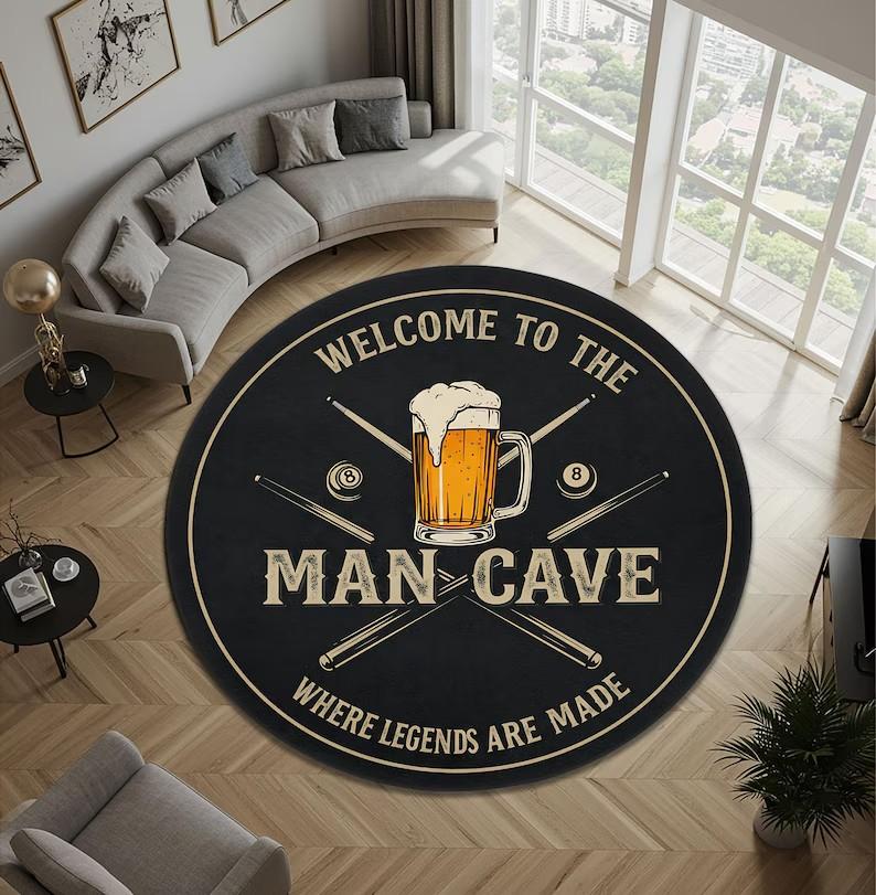 Round Rug Billiard Design Carpet Game Room Decor Man Cave Rug Home Accessories Sports Rug Entertainment Rug Personalized Rug