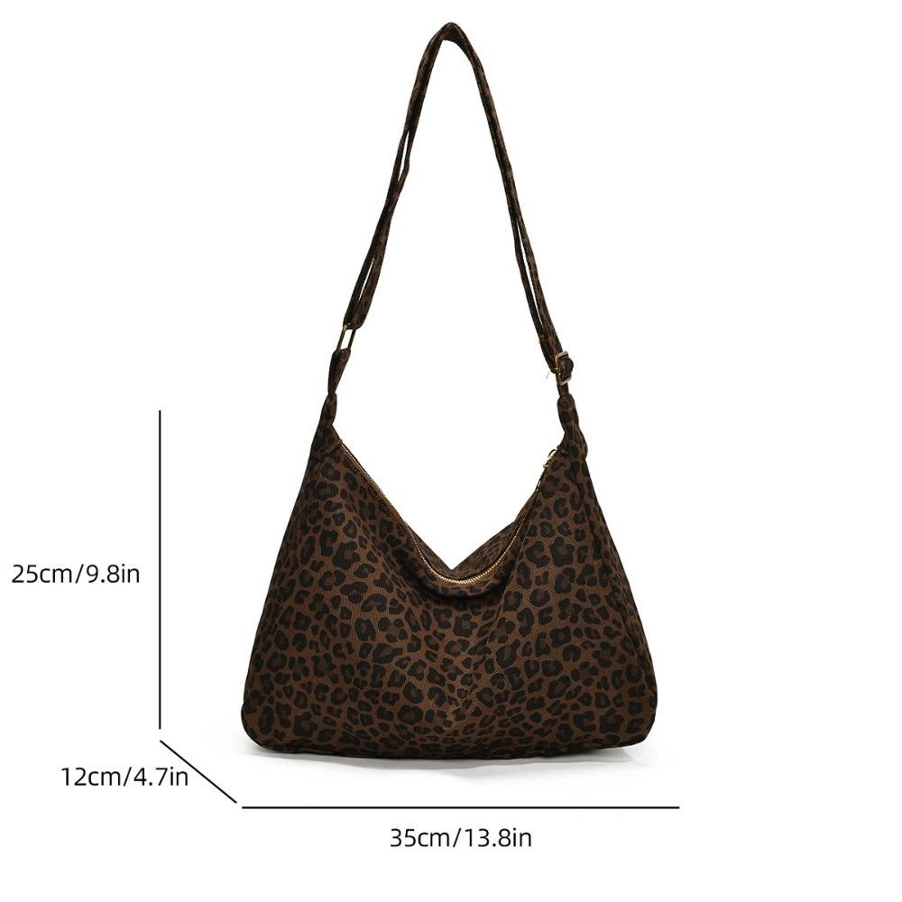 Casual Soft Textile Women's Shoulder Bag Large Capacity Adjustable Strap Leopard Print Bag Tote Handbag