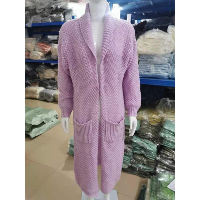 Winter European and American Collar Knitted Cardigan Collage Solid Color Long Style Plus Size Women's Knitted Sweater Sweater