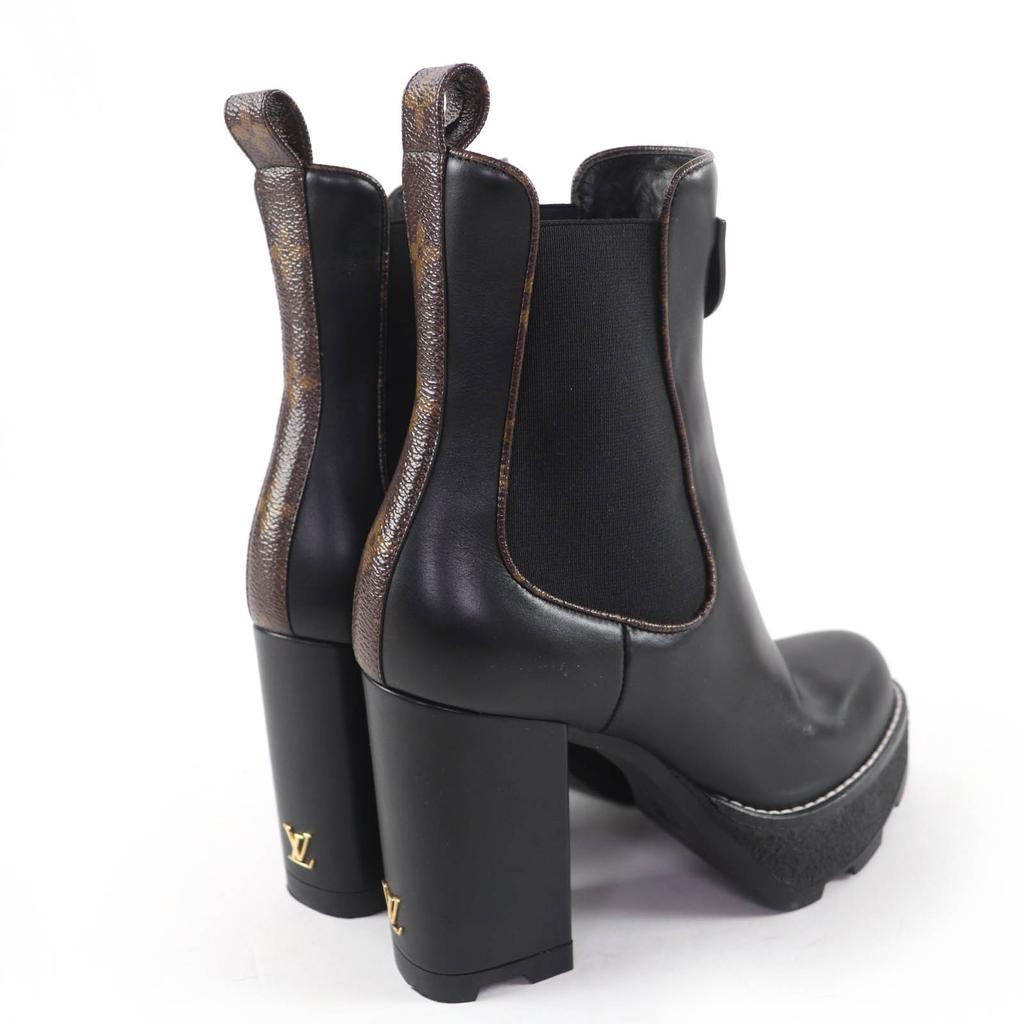 Great LOUIS VUITTON short boots Monogram leather black leather Women 35 Used
