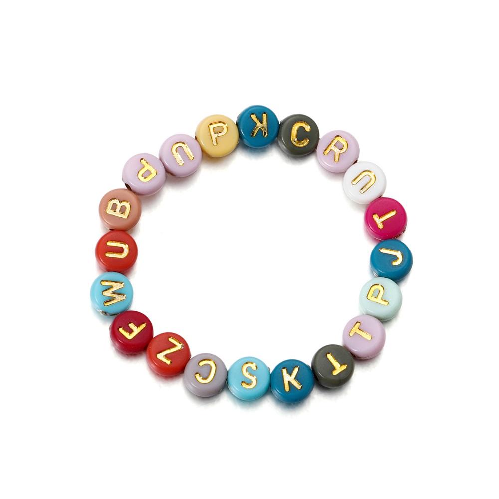 100 Stück/Beutel 7mm Acryl Buchstabenperlen Alphabet Rund Flach Lose Perlen Handgefertigt Für DIY Armband Schmuckherstellung Zubehör