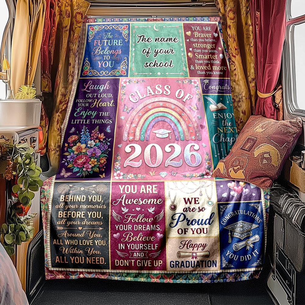 Class Of 2026 Inspirational Graduation Quotes Blanket Personalized Name Soft Comfortable Stylish Blanket Car Blanket Perfect For Travel Camping
