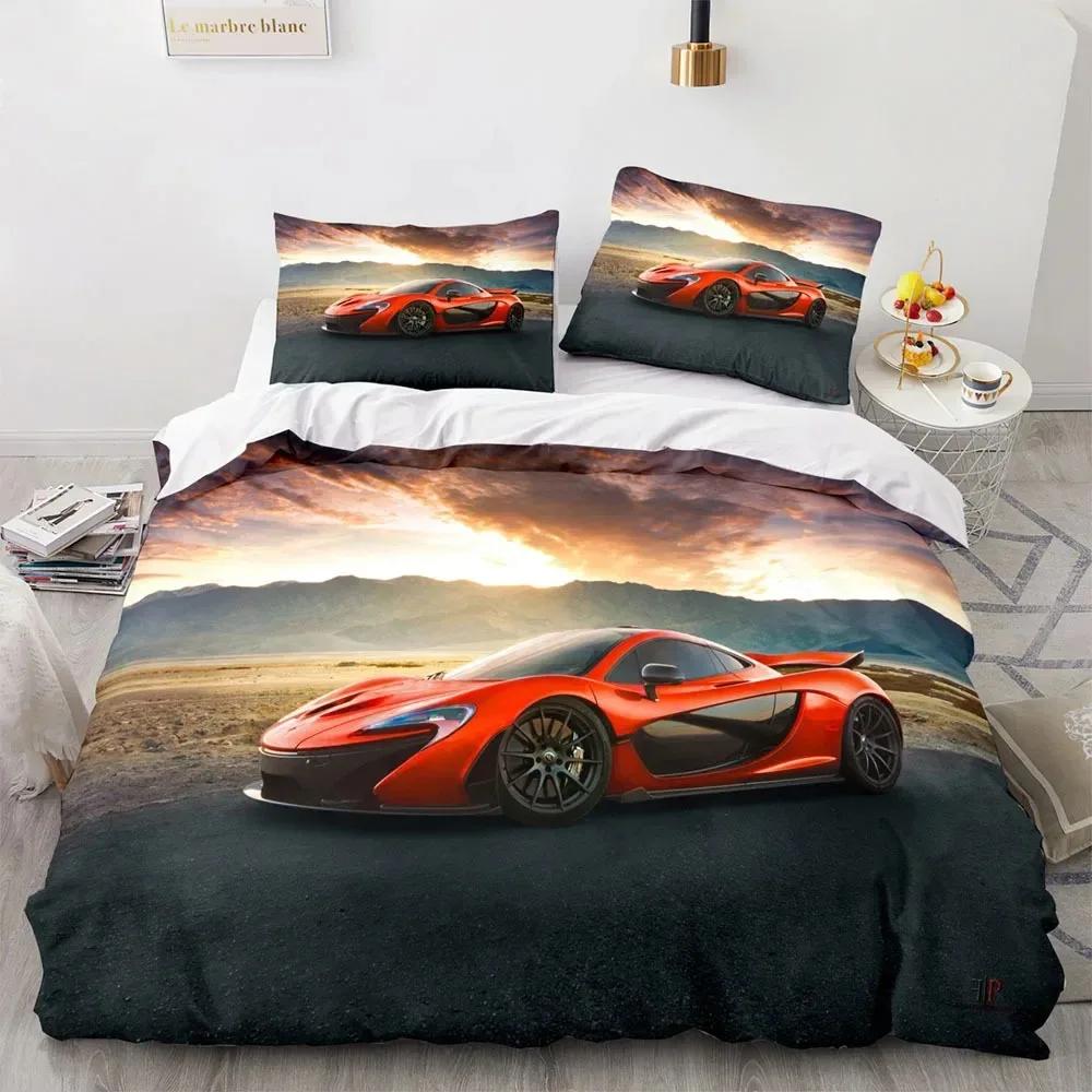 Sports Car King Queen Duvet Cover Cool Colorful Supercar Pattern Bedding Setfor Men Adult Race Car 3pcs Polyester Quilt Cover