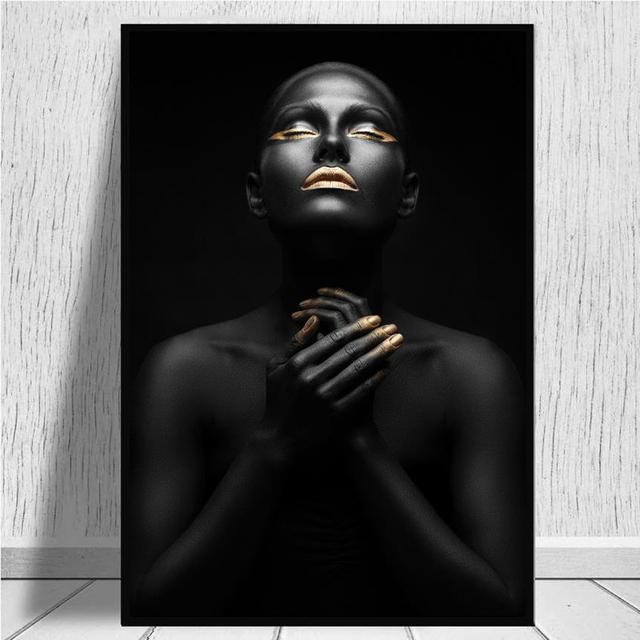 Classical Art Black Gold African Women Canvas Painting Wall Art Pictures Posters and Prints for Living Office Bedroom Home Decor No Frame