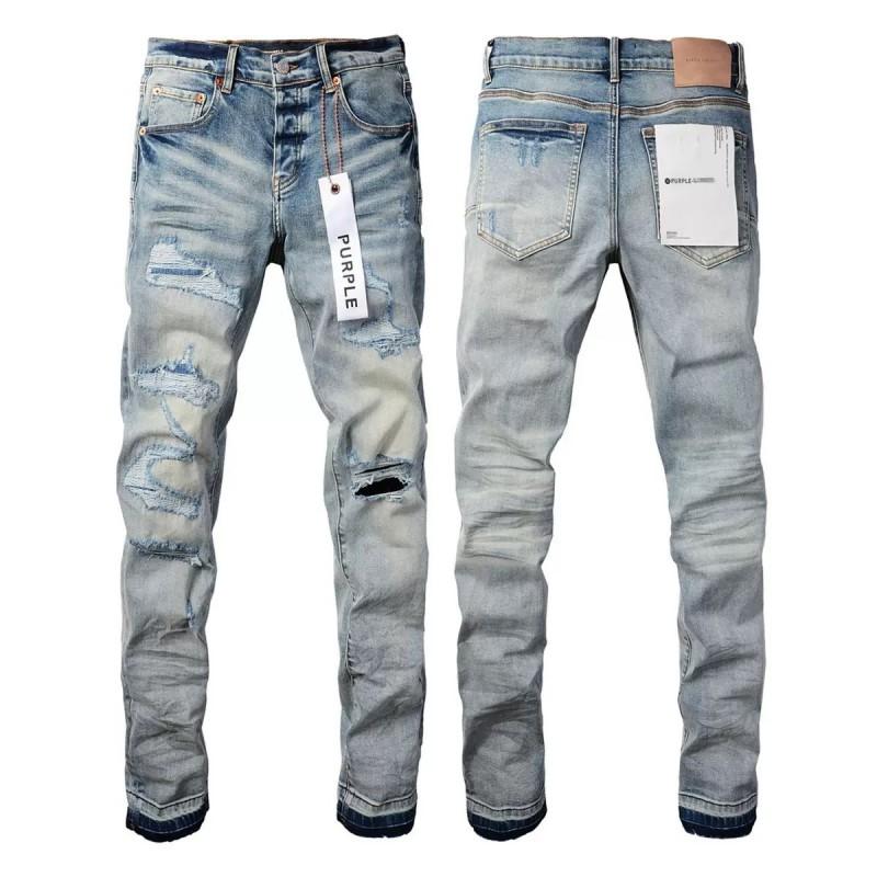 Mens Straight Fit Distressed Patchwork Denim Jeans Vintage Streetwear Style High Waist Ripped Cotton