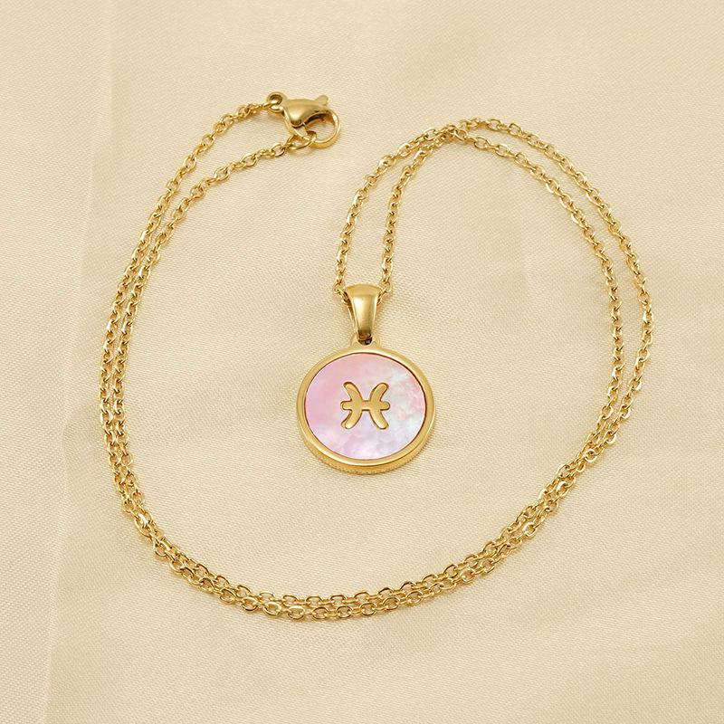 2026 Fashion Twelve Constellation Necklace Women's Simple Round Gold Constellation Necklace Pendant