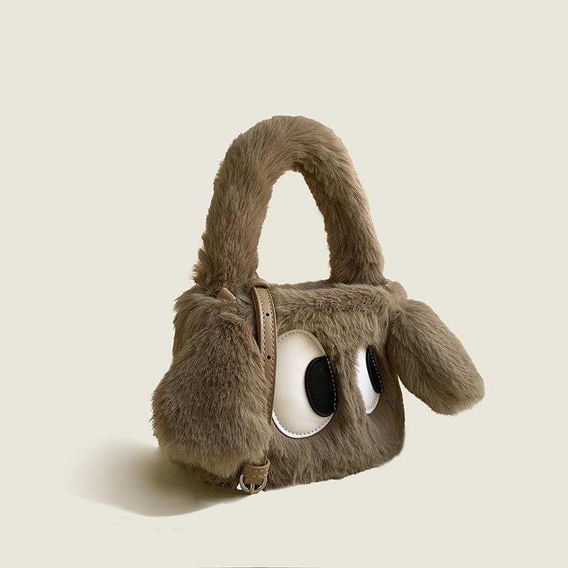 Women Totes Casual Pretty Big Eye Dog Furry Winter New Large Capacity Bucket Bags Big Messenger Bag Girls Shoulder Bag