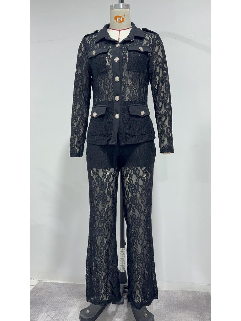 2026 Spring Lace Lapel Suit: European & American Style, Long Sleeve & Pants