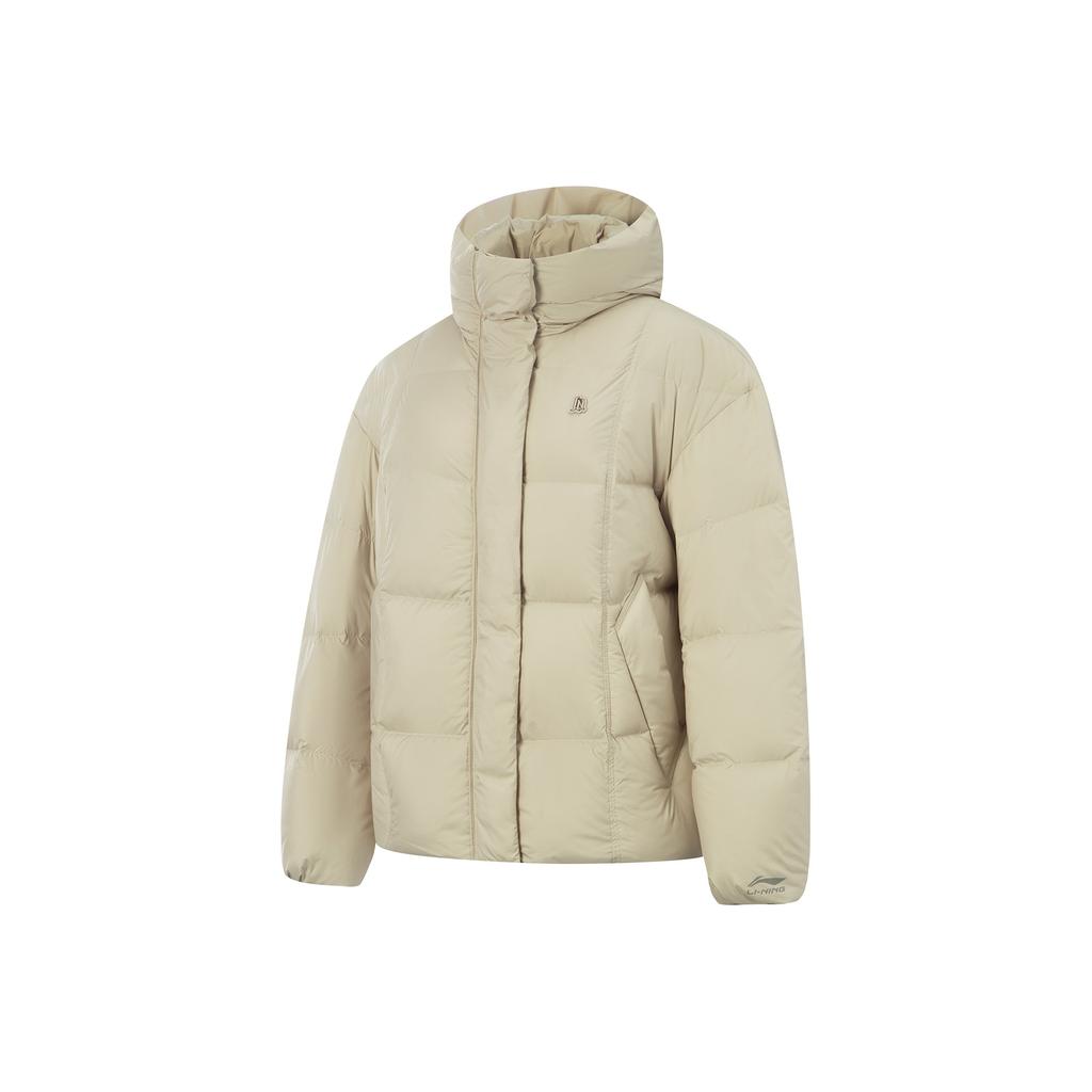Li Ning Sports Lifestyle Series Mid-Length Hooded Logo Embroidered Down Jacket Women Outerwear AYMV510-6