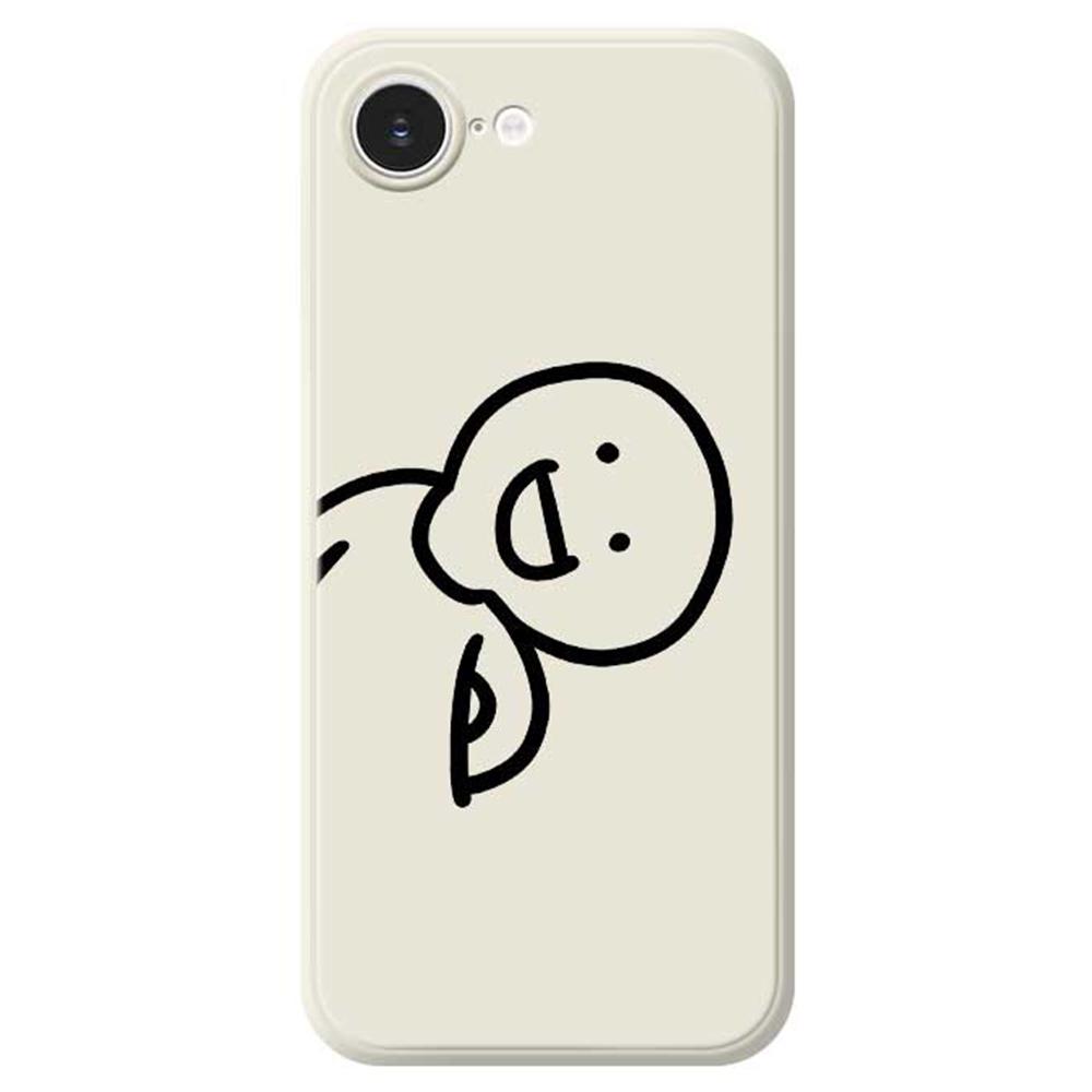 

For iPhone 16e Case Cute Tilted Head Pattern Printing Straight Edge TPU Phone Back Cover Beige