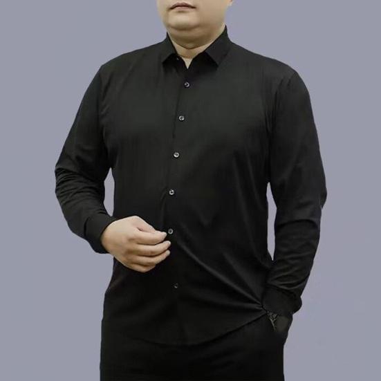 Formales Hemd für Herren, Umlegekragen, hohe Elastizität, einfarbig, einreihig, langärmelig, Business-Stil, weich, atmungsaktiv, Herrenoberteil in Übergröße
