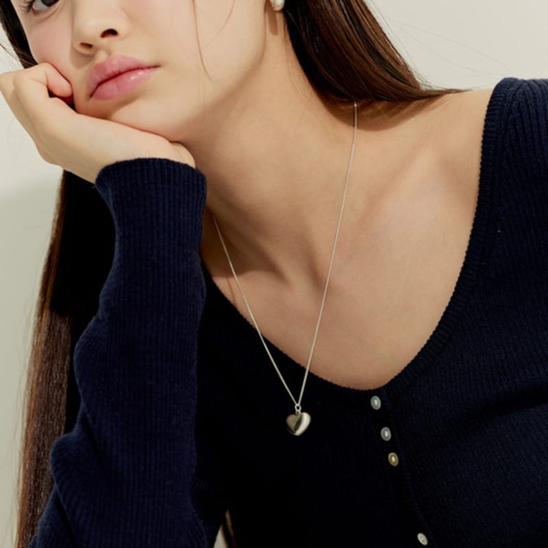 Murmur [925silver]Matt Heart Drop Necklace