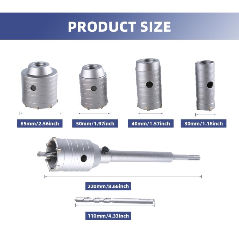 Concrete Hole Saw Kit Wall Cutter Drill Bit Connecting Rod for Concrete Brick Cement Stone Air Conditioner Masonry Tile