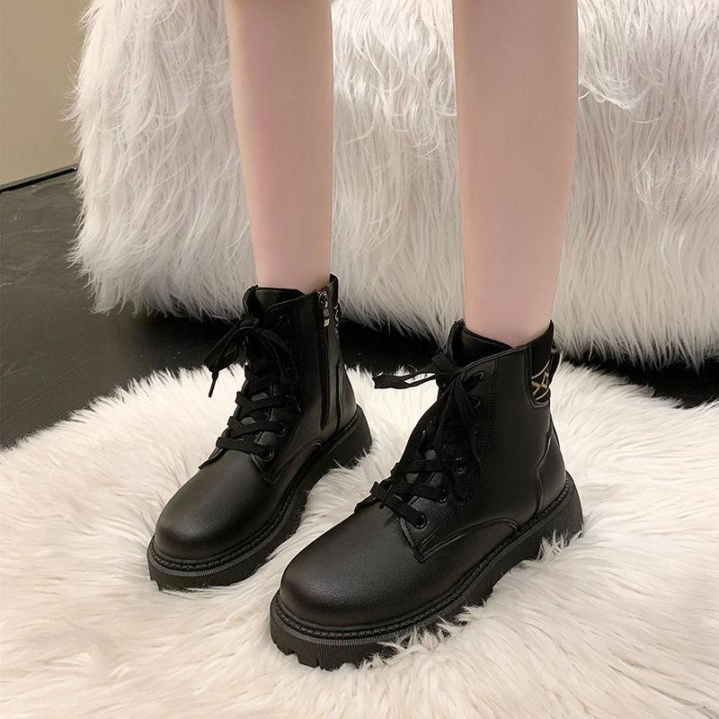 Martin Boots Women's New British Style Heightened Platform Locomotive Boots Velvet Short Boots Women's Spring and Autumn Single Boots Women's