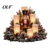 Holiday Gift for Her Christmas LED Candle Centerpiece with Artificial Cedar Pine Cones And Red Berries, Mantel Decorations Flameless Winter