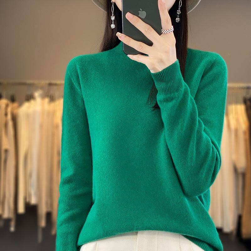 Women's Seamless Wool Sweater: Autumn/Winter Half-High Neck, Loose Fit, Knitted Base Layer