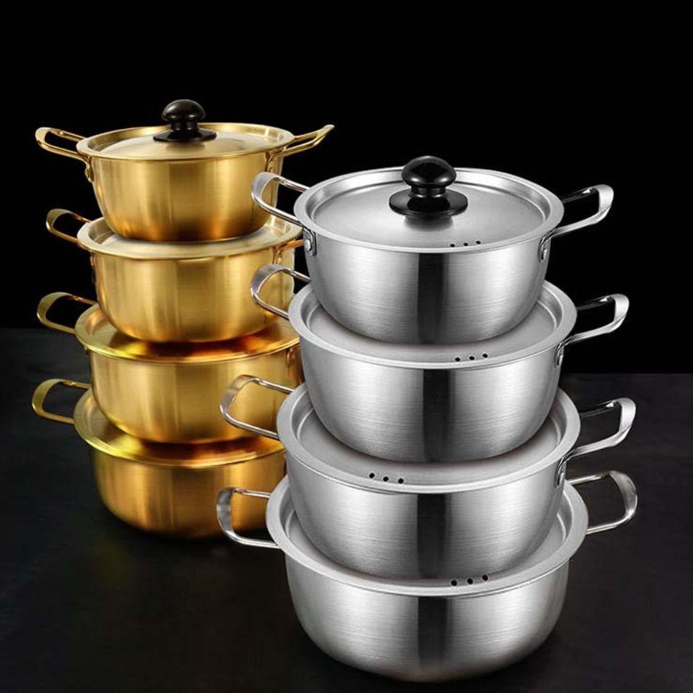 Stainless Steel Ramen Pot Double Handle Soup Pot Kitchen Utensils Noodle Cooker Camping