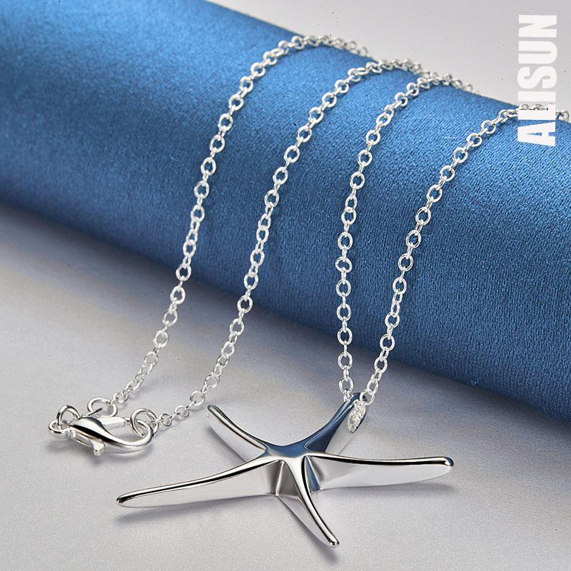 Colier cu pandantiv cu stea de mare netedă din argint 925 Bijuterii de nuntă la modă