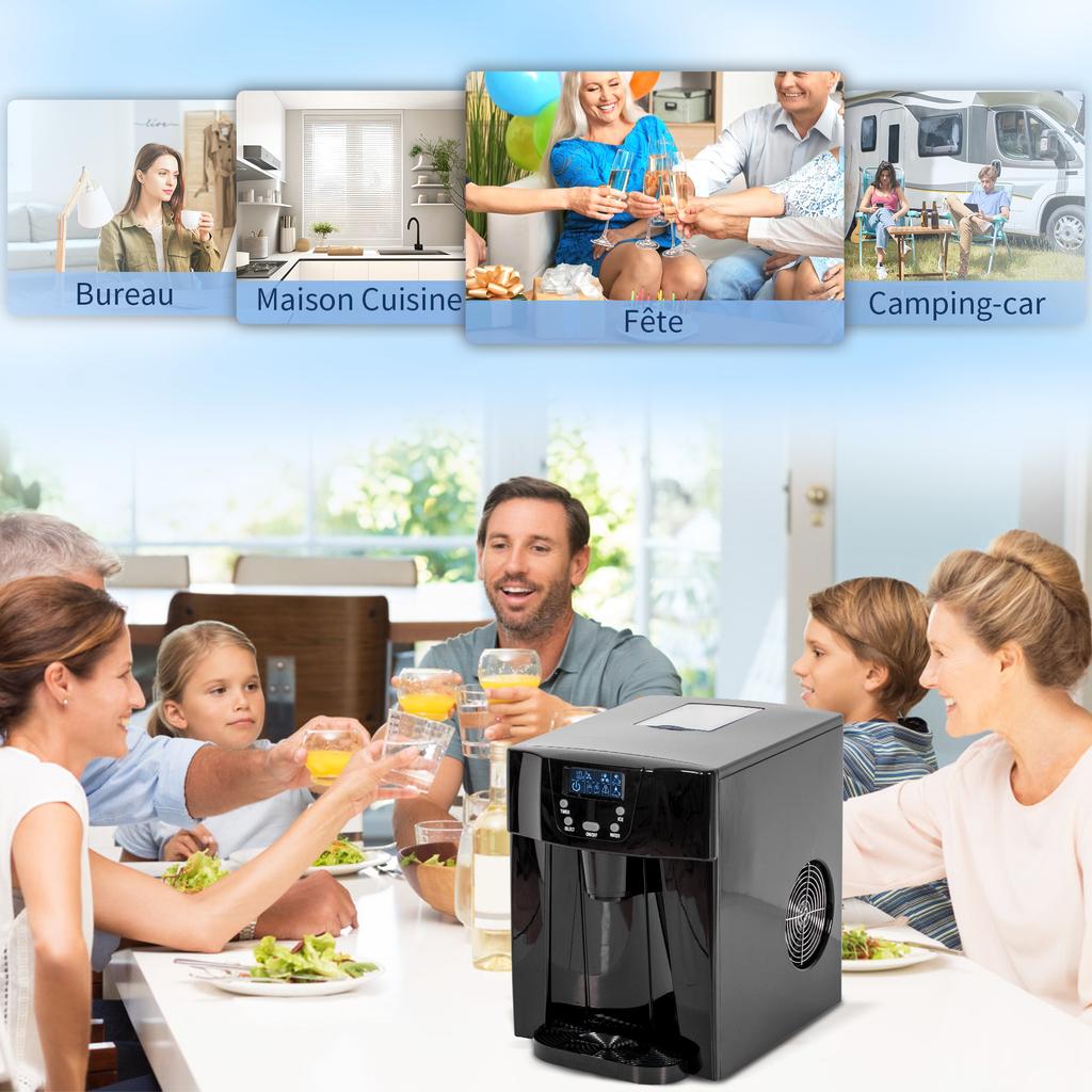 Ice Maker with Water Dispenser, Ice Maker, 12kg In 24h, 9 Ice Cubes In 6-10 Minutes, 25.2x38.9x36.3cm, Black