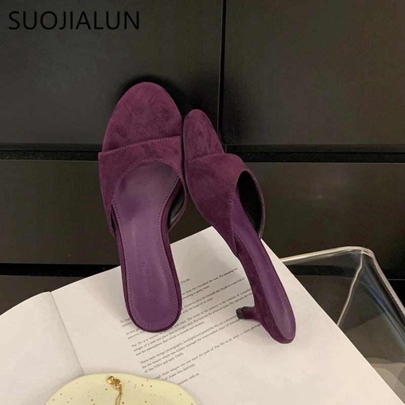 Fashion SUOJIALUN 2025 Summer New Brand Women Slipper Fashion Shallow Slip On Slides Thin Low Heel Outdoor Dress Casual Sandal Shoes