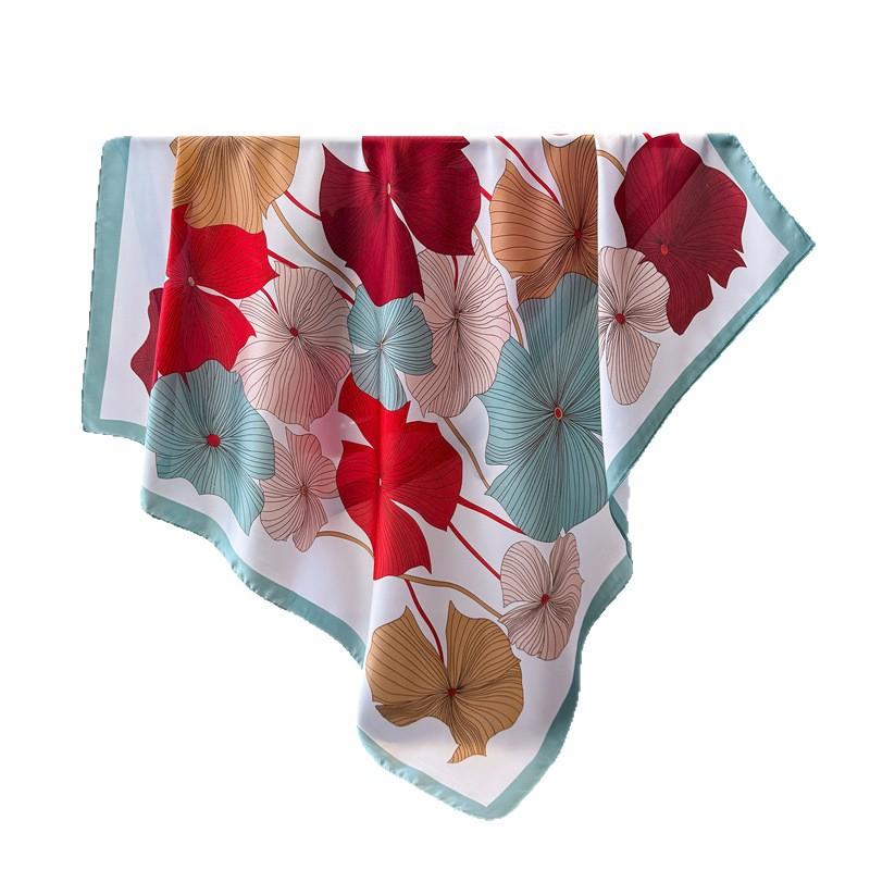 Colorful Ginkgo Satin Imitation Silk Printing Large Square Scarf Silk Scarf Shawl Headscarf Neck Protection Scarf Decorative Women'S Scarf