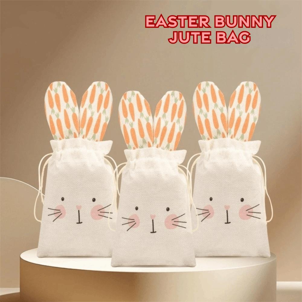 Cute Easter Bunny Ears Bags Festival Burlap Rabbit Candy Bags Carrot Gift Packaging Bags For Kids Easter Party Decoration