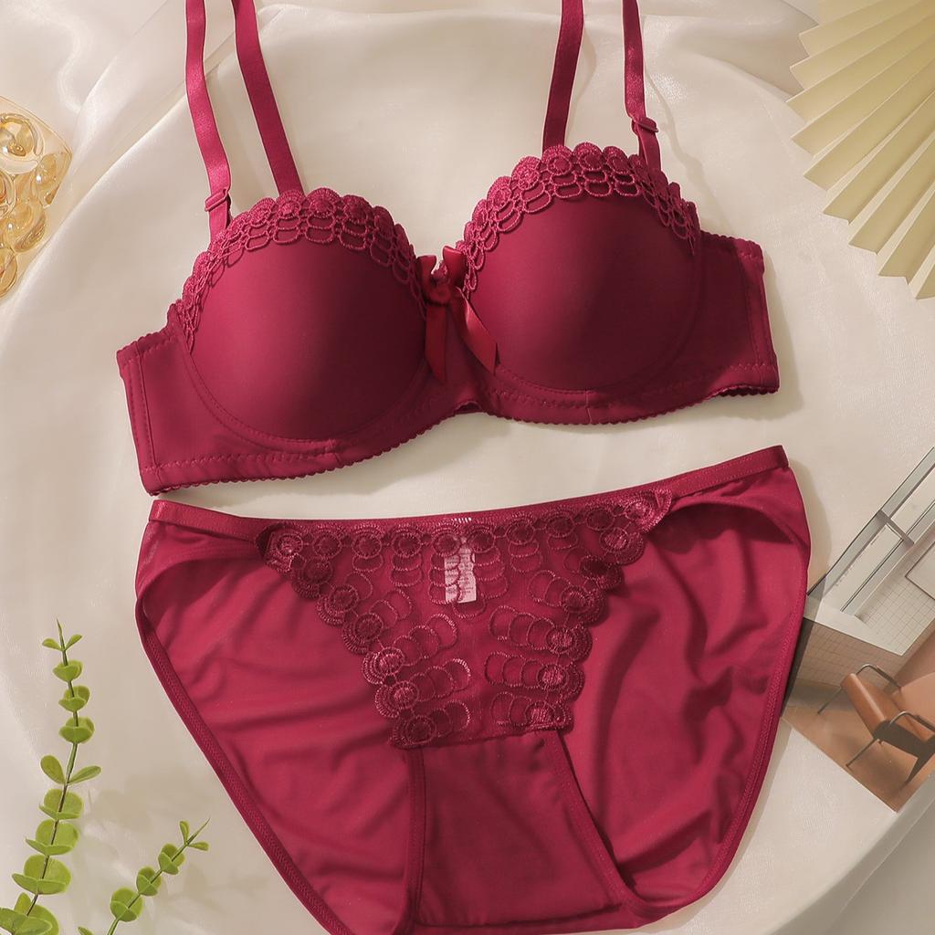 Embroidered Butterfly Underwire Girls Underwear Set Non-slip Fashion Sexy Bra