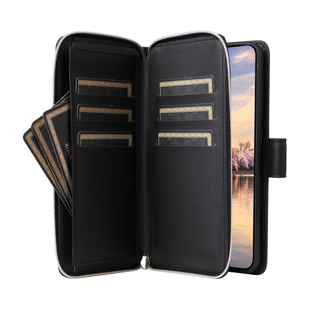 R20 For Samsung Galaxy A35 5G Case PU Leather Zipper Phone Cover with 2 Straps