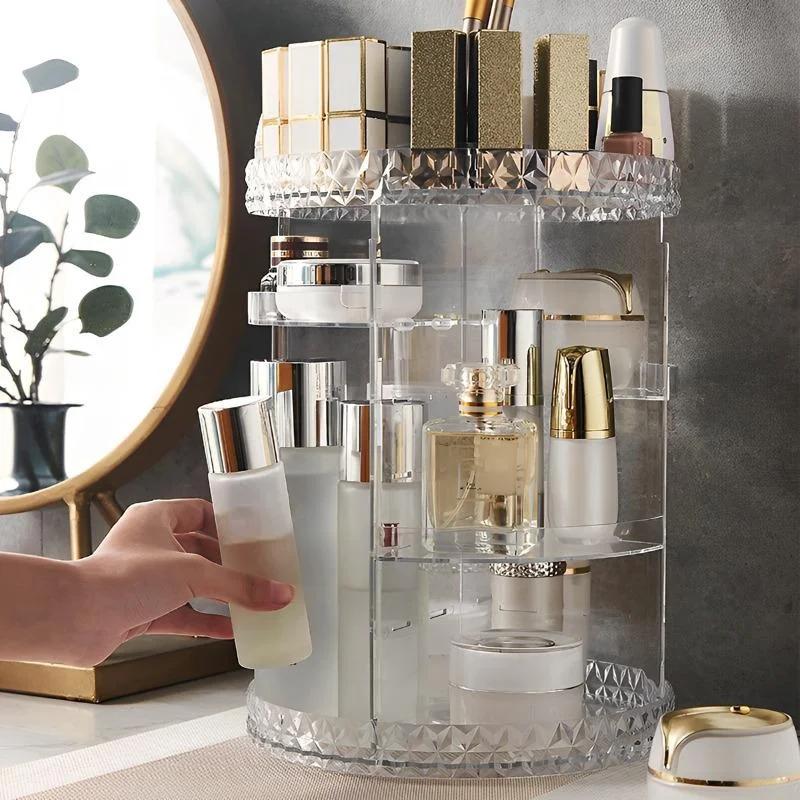 360° Rotating Makeup Organizer Desktop Makeup Stand Acrylic Cosmetics Storage Box Lipstick Display Case