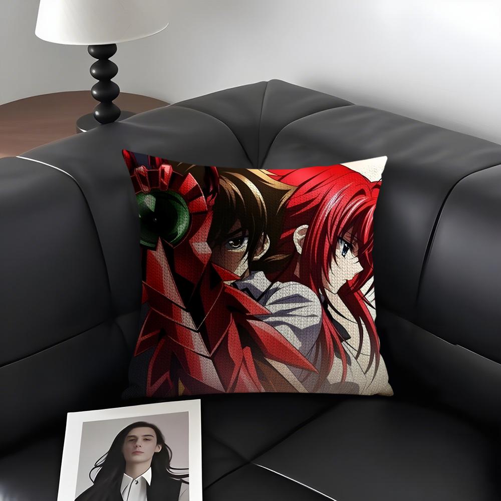 HHigh School DDxD Anime Cushion Cover Natural Linen Organic Fabric DoubleSided Printing Sofa Home Decor Gift Pillow Case