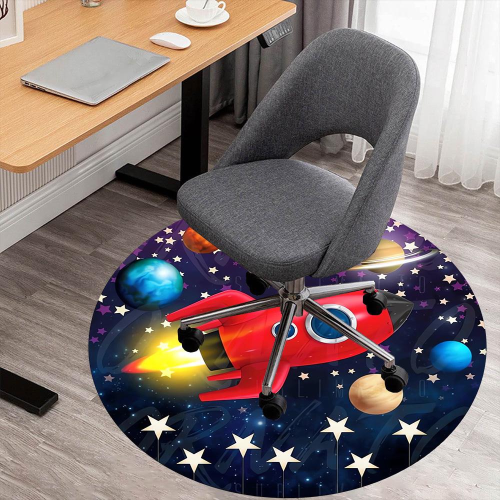 1pc Rocket Galaxy Round Chair mat Area Rug - Non-Slip, Floor Mat for Office, Bedroom, home decor Christmas Gift p0811130